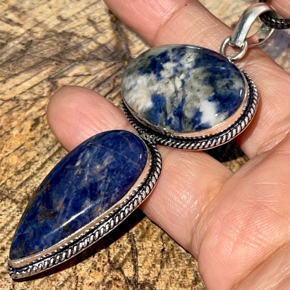 Blue & White Navy Sodalite Pendant 3” - Picture 6 of 13